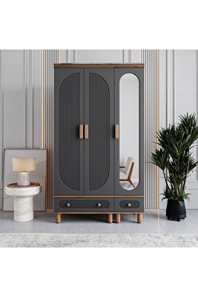 MONZIO Milen 3 Kapaklı Çekmeceli Gardırop %100 MDF