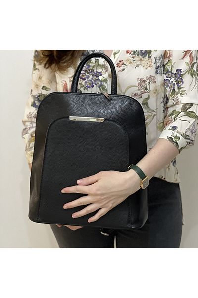 Micutz Women's Backpack Made of Genuine Leather, Casual Elegant, 30x28x12 cm, Black Color