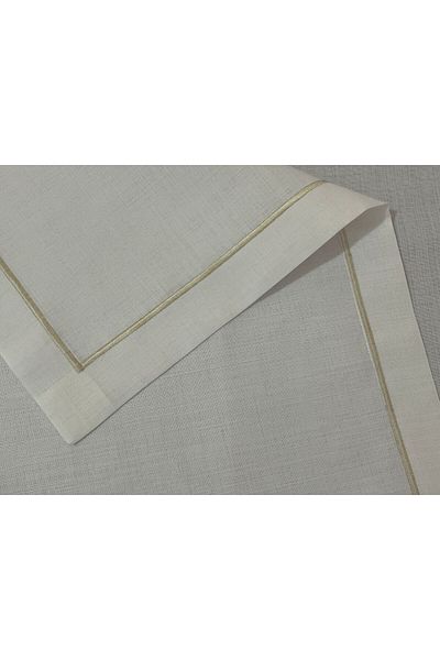 Zeren Home Polyester Linen Gold Pico Detailed Off-White Carefree Table Cloth