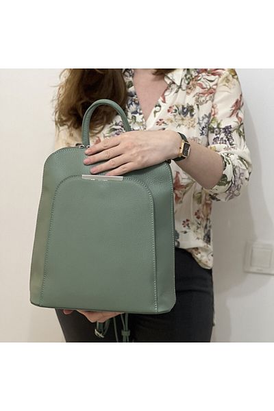 Micutz Women's Backpack Made of Genuine Leather, Casual Elegant, 30x28x12 cm, Green Color