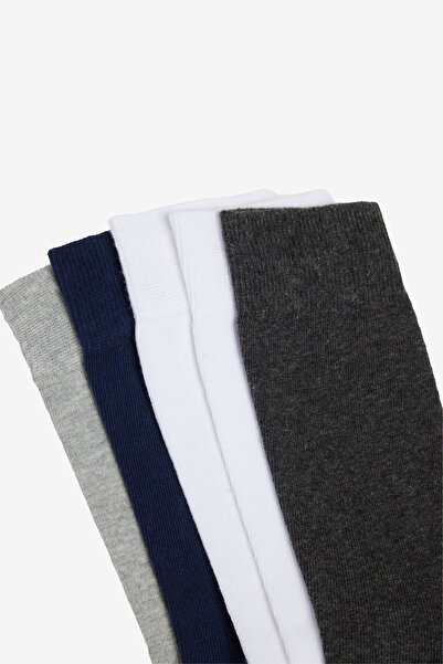 AC&Co / Altınyıldız Classics Erkek Gri-Lacivert-Beyaz Pamuklu 5'li Paket Soket Çorap