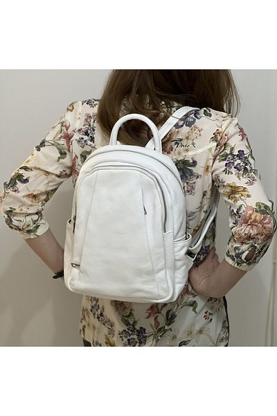 Micutz Women's Backpack Made of Genuine Leather, Made in Italy, 30x25x10 cm, White Color