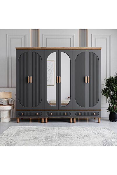 MONZIO Milen 6 Kapaklı Çekmeceli Gardırop %100 MDF