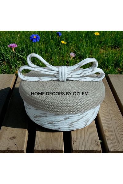 home decors by özlem سلة من القش مع غطاء، منظم، صندوق تخزين، صناعة يدوية