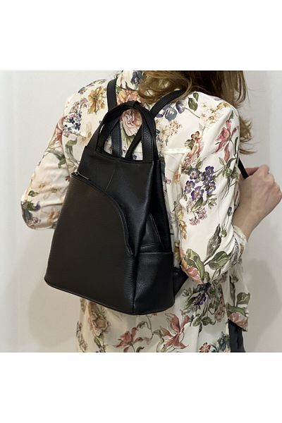 Micutz Elegant Women's Backpack Made of Soft Natural Leather, Made in Italy, 17x23x11 cm, Design 2025, Black Color