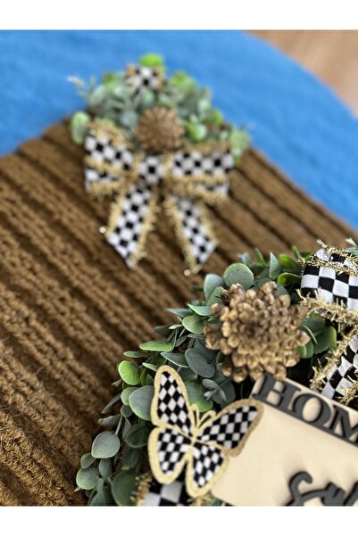 Marrone | Home Sweet Home Kapı Süsü, Priz Çerçevesi ve Paspas Takımı | Siyah Beyaz Desenli Dekoratif Set”