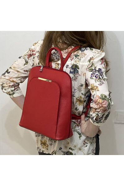Micutz Women's Backpack Made of Genuine Leather, Casual Elegant, 30x28x12 cm, Red Color