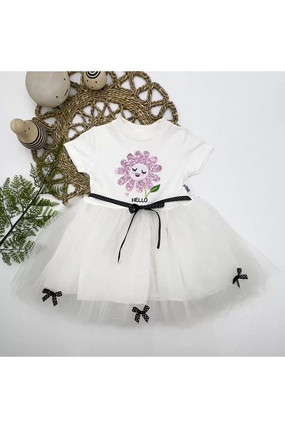 Skygo 1-2-3 Years Old Sequin Leaf Flower Embroidered Lined Baby Girl Tutu Dress White