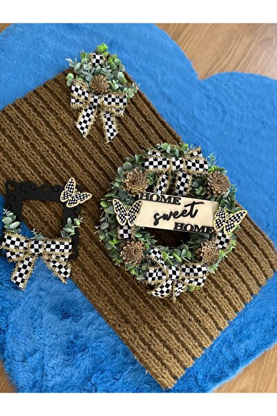 Marrone | Home Sweet Home Kapı Süsü, Priz Çerçevesi ve Paspas Takımı | Siyah Beyaz Desenli Dekoratif Set”