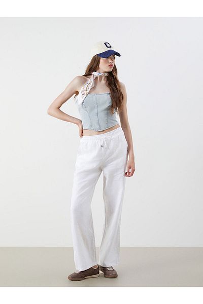 LC Waikiki 100% Linen Women's Trousers with Elastic Waist