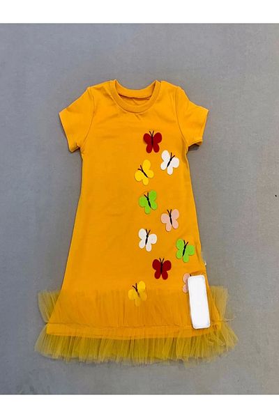 Skygo 1-2-3 Years Colorful Butterflies Embroidered Skirt Ruffled Gilet Children's Dress Orange