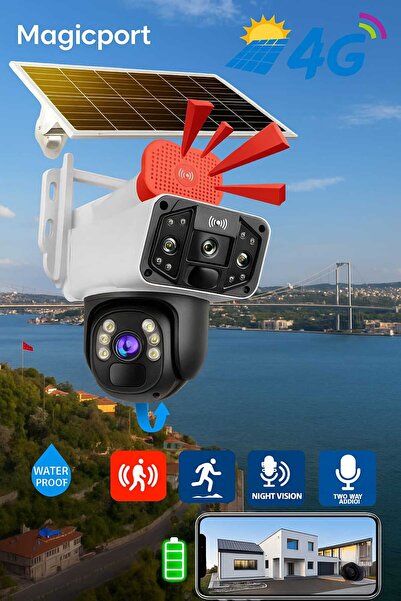 MAGIC PORT G63 Solar Panelli Güneş Enerjili SIM Kartlı 4G 6MP Çift Lensli Güv...