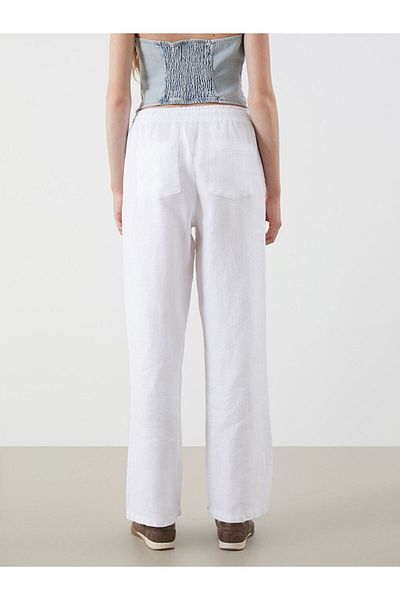 LC Waikiki 100% Linen Women's Trousers with Elastic Waist