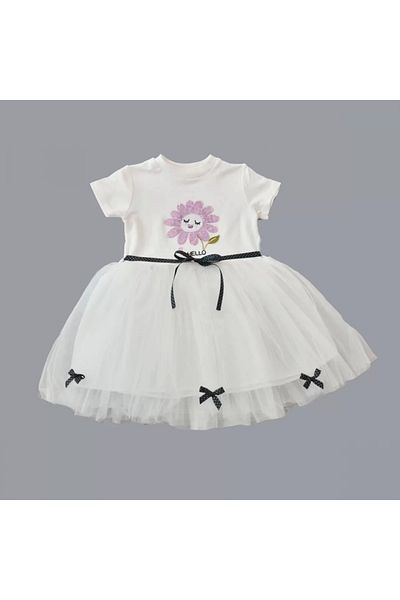 Skygo 1-2-3 Years Old Sequin Leaf Flower Embroidered Lined Baby Girl Tutu Dress White