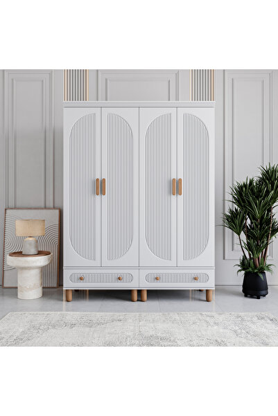 MONZIO Milen 4 Kapaklı Çekmeceli Gardırop %100 MDF