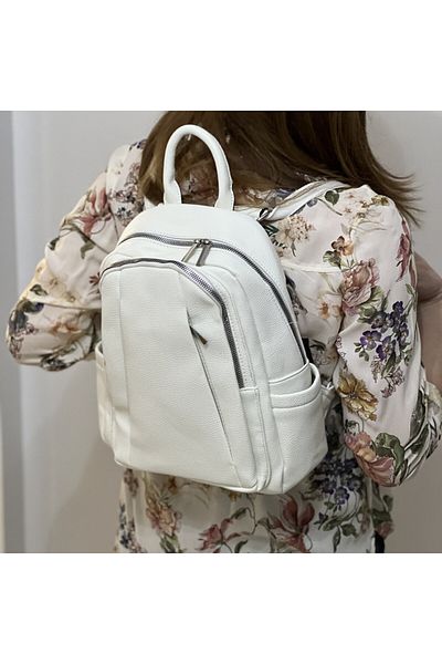 Micutz Women's backpack type Schoolbag MARIA C. ITALY, Ecological Leather, Ideal for school, college, travel, White
