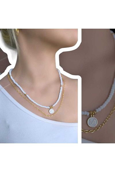 MYSTERY TAKI AKSESUAR Select Your Letter Chain ​​Necklace White