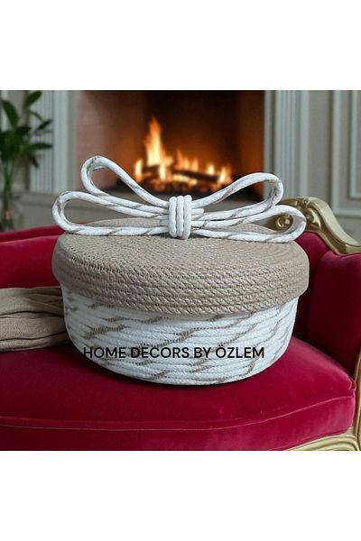 home decors by özlem سلة من القش مع غطاء، منظم، صندوق تخزين، صناعة يدوية