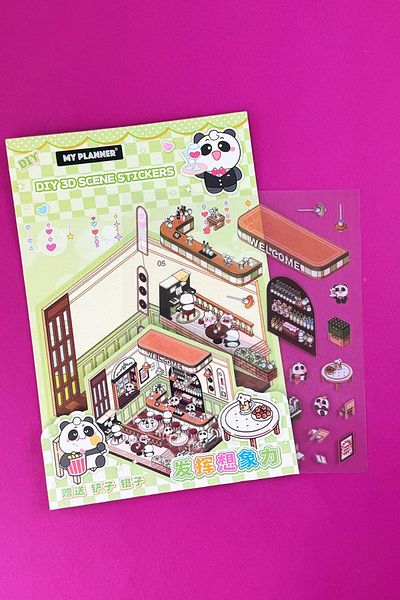 Ecrou 1713 3D Sticker Cafe Themed Green Purple