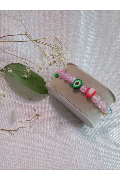 MODA MANANI Pink Colored Fruit Figured Bead Bracelet