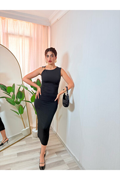 Misun butik SİYAH GOLD DETAYLI ELBİSE