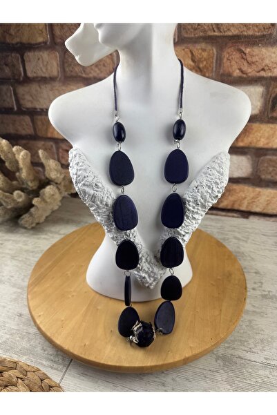 SEDEF TAKI Ahşap el boyaması uzun kolye