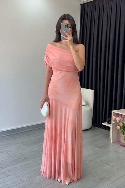ECEMİ Merlin Salmon One Shoulder Tulle Dress