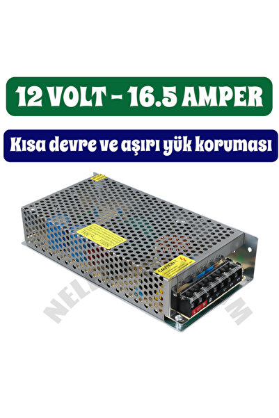 nelerbulurum YÜKSEK KALİTELİ 12 VOLT - 16.5 AMPER - 200 WATT METAL KASA ADAPTÖR