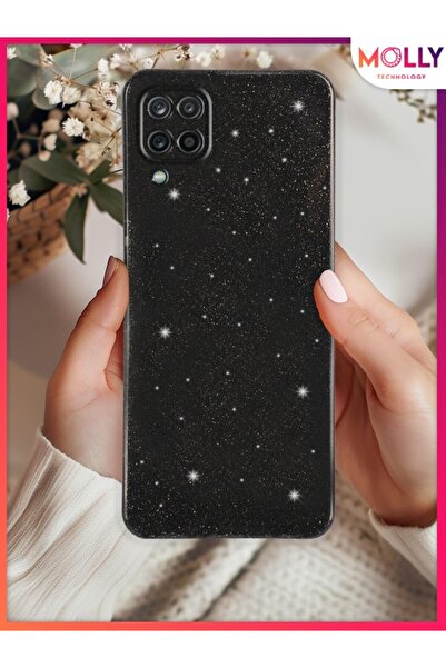 Molly Samsung Galaxy M32 İçin Siyah Berry Simli ve Parıltılı Parlak Silikon K...