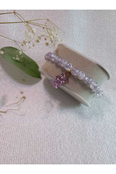 MODA MANANI Purple Teddy Bear Detailed Lilac Colored Bead Bracelet