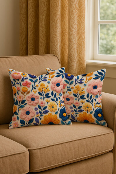Leolife Digital Printing Embroidery Flower Patterned Classic Style Set of 2 T...