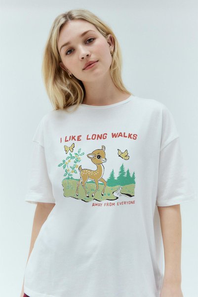 Tee&more. Tricou premium unisex oversize I Like Long Walks cu imprimeu