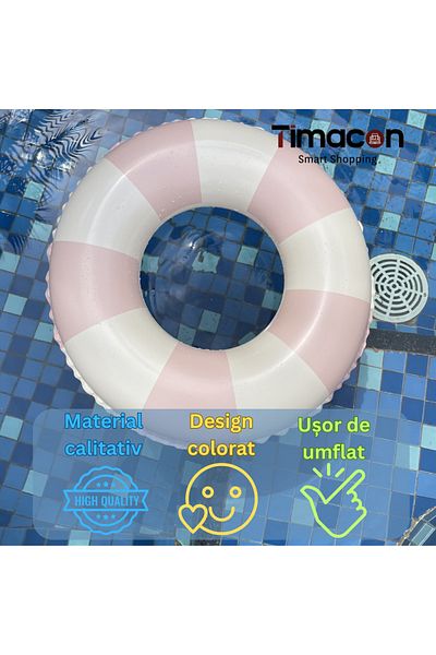 Tim Inflatable swimming ring for children, Pink-Yellow striped, Timacon, diameter 66 cm