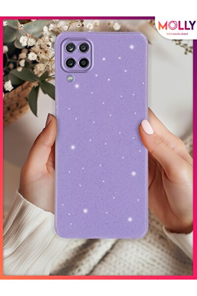 Molly Samsung Galaxy M32 İçin Lila Berry Simli ve Parıltılı Parlak Silikon Kılıf