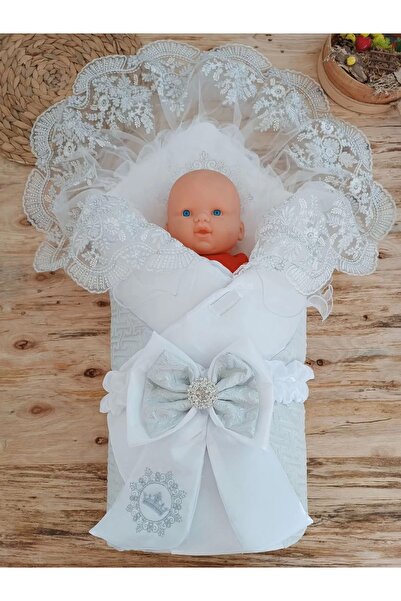 gl00my Newborn Titi Crown Embroidered Plasma Stone Laced Double Bow Veil Trilux Swaddle Baby Blanket