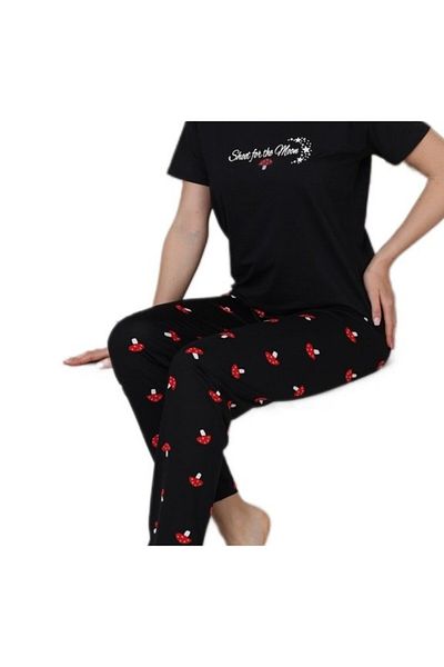 bipamuk Bella Design O-Neck Short-Sleeved Women's Pajamas Set Comfortable Fit, Soft Fabric M–Xxl