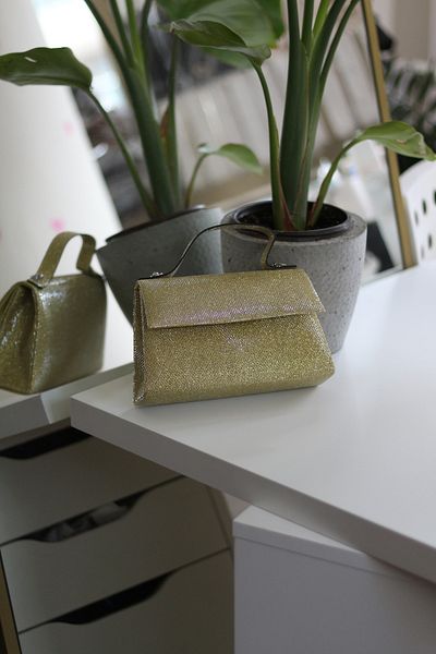 Moom Bag Geantă de umăr pentru rochie de seară cu sclipici aurii deschis pentru femei