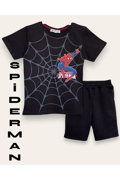 LİTTLE TORTOİSE Spiderman Printed T-Shirt and Shorts 2 Piece Set
