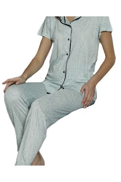 bipamuk Gaia Touch Design Shirt Collar Women's Pajamas Set Combed Cotton Fabric Short Sleeve S–Xxl
