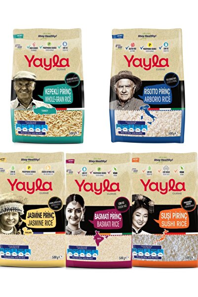 Yayla Gurme Risotto/Basmati/Kepekli/Jasmine/Sushi Pirinç 500 Gr 5’Li Set