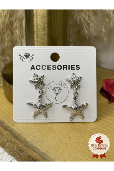 La Clarte Women's Silver Color Starfish Model Earrings – Sparkling, Light and Vibrant Design