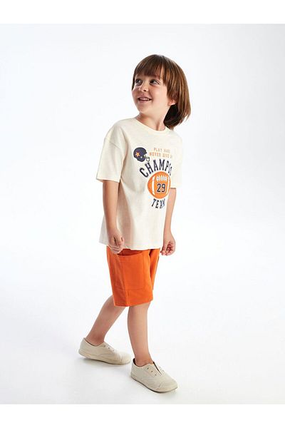 LC Waikiki Lcw Kids Crew Neck Printed Boys T-Shirts and Shorts 2-Piece