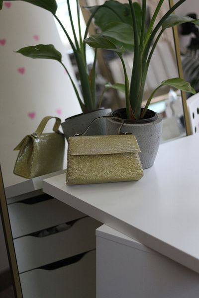 Moom Bag Geantă de umăr pentru rochie de seară cu sclipici aurii deschis pentru femei