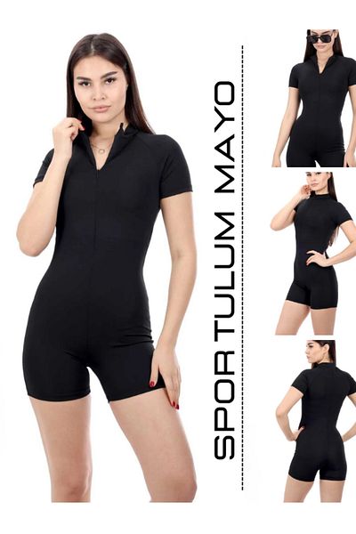 mrmpro Zipper Detailed Swimmer Jumpsuit Shorts Swimsuit Sea and Pool Swimsuit
