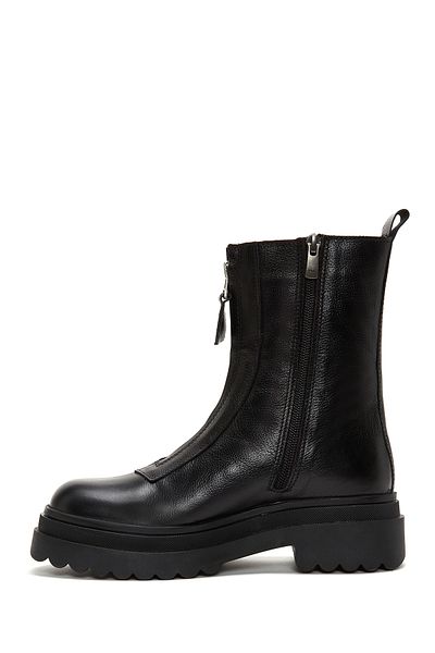 Derimod Women's Black Zippered Thick Soled Leather Boots 25Wfd182218