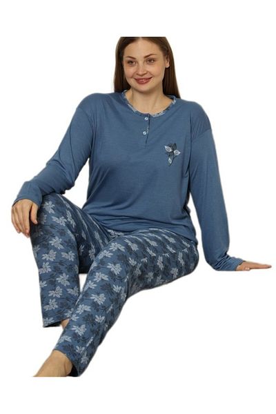 bipamuk Plus Size Elena Carezza Design Long-Sleeved Women's Pajamas Set Soft Fabric Relaxed Fit 3Xl–5Xl