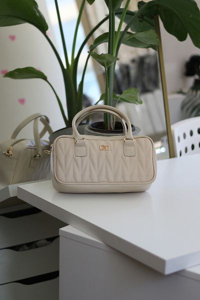 Moom Bag Geantă de umăr cu mâner pentru femei, cu model crem