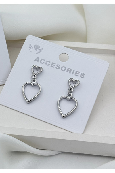 La Clarte Women's Silver Color Double Heart Model Earrings – Elegant and Meaningful Touch