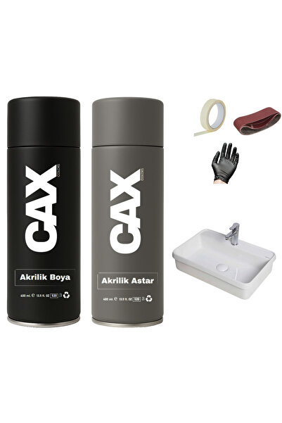 caxcolors SUYA DAYANIKLI PARLAK BEYAZ LAVABO-FAYANS-EVYE SPREY BOYASI 400 ML + KILCAL ÇİZİK DOLGU ASTARI