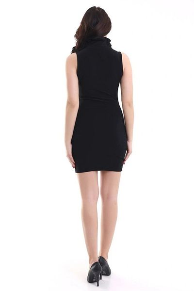 Aemido Women's Square Collar Stone Detailed Collar Accessory Sandy Fabric Opportunity Product Above Knee Dress